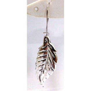 LEAF - Silver Oxidized Earring - Light Hook Dangle Drop Long- Fashion Novelty Gift